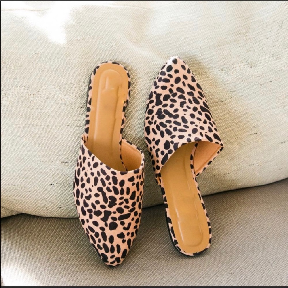Tan Leopard Suede Slip-Ons